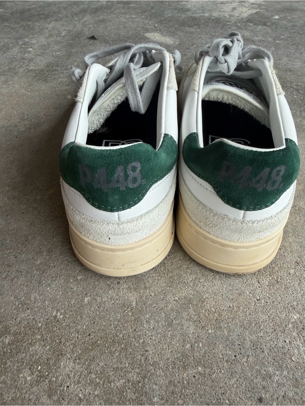 P448 White Leather Sneakers with Green Suede Heel